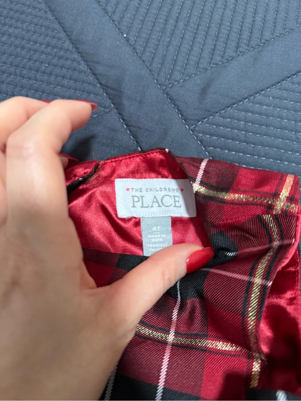 The Children's Place Red and Black Plaid Holiday Dress with Bow